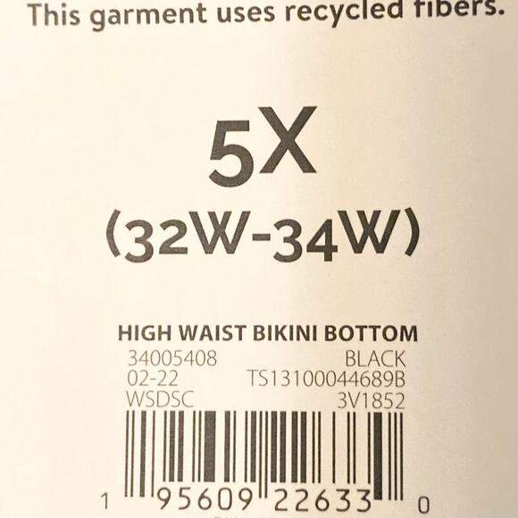 Terra & Sky Black High Waist Bikini Bottom 5X (32W-34W) Drawstring Tie Sides - Picture 6 of 14